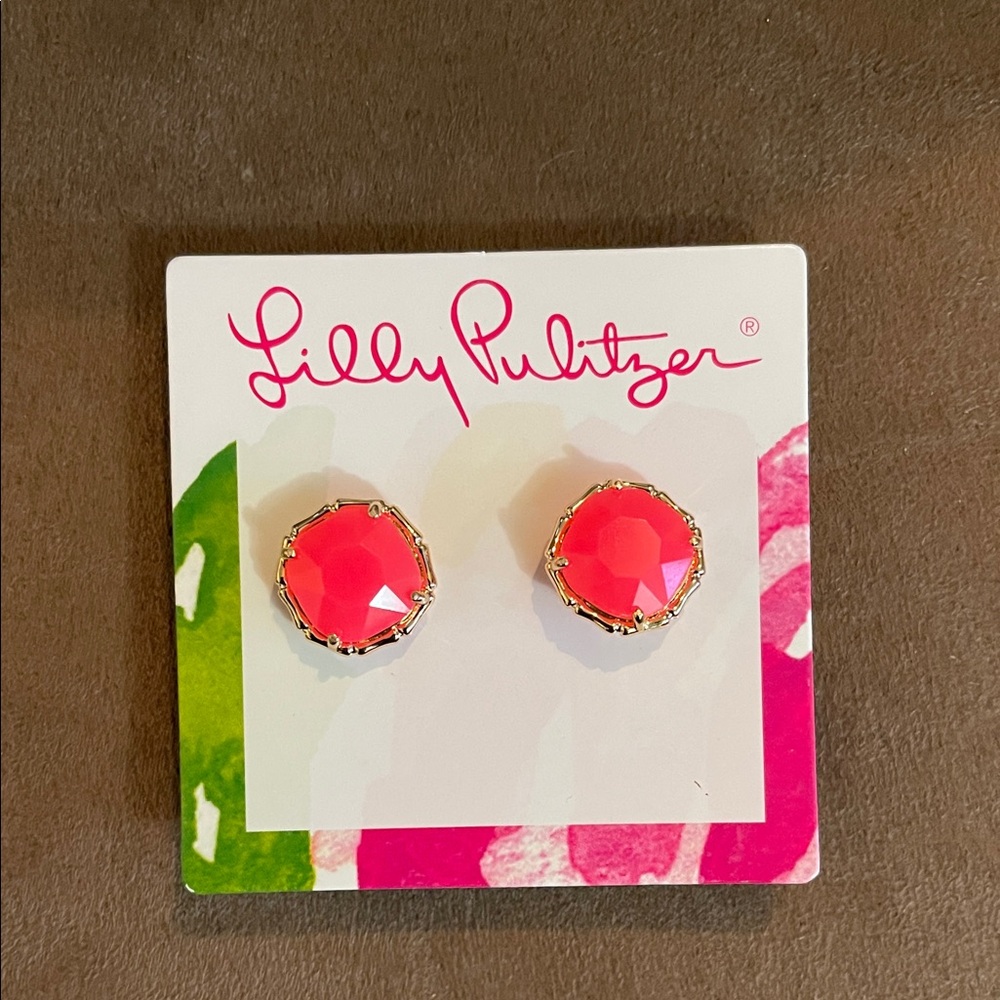 Lilly Pulitzer Neon Pink and Gold Earrings
